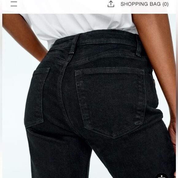 Zara‎ Mid Rise Black Jeans Seamless Hem Flared Metal Button Closure Sz 2 NWT - Picture 4 of 7